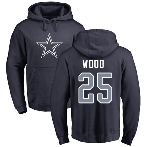 Men Dallas Cowboys Navy Blue Xavier Woods Name and Number Logo #25 Pullover NFL Hoodie Sweatshirts->dallas cowboys->NFL Jersey